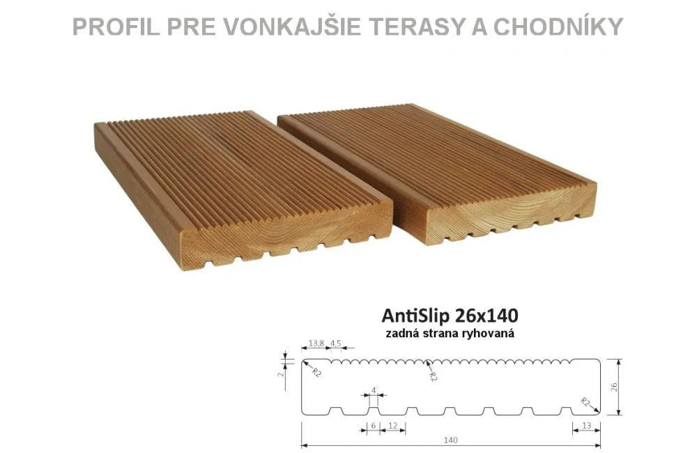 Terasový profil AntiSlip 26x140 mm, bez bočného úchytu