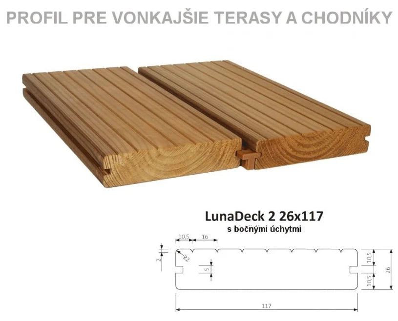 Terasový profil LunaDeck2 26x117 mm, s bočnými úchytmi